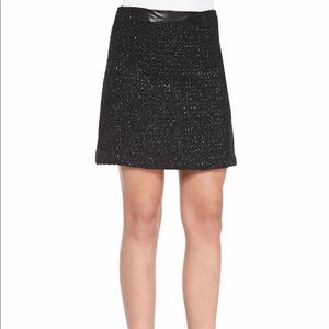 Milly New York tweed and leather trim skirt